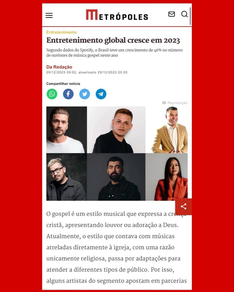 Matéria do Metrópoles sobre entretenimento global